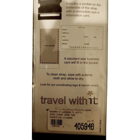 Inventive Travelware Eye-d Luggage Strap Red W/ Spellout MINE ID Holder Included - Picture 3 of 4